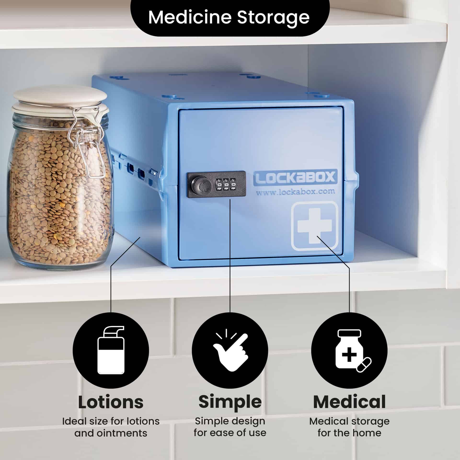 #colour_Medi Blue Lockabox medi Blue Medication Lock box on a shelf next to grain