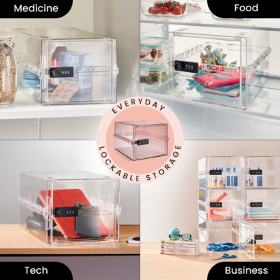 Lockabox One™ Crystal - Transparent lockable box. Locked box being used to store food, medicines and tech safely.