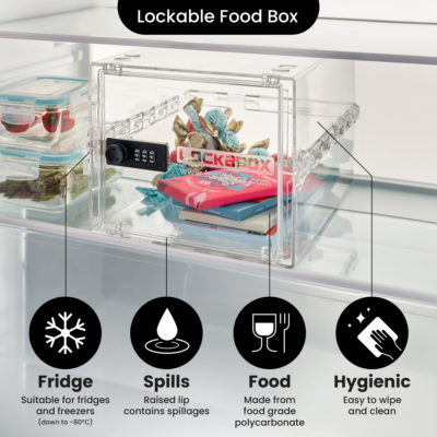 Lockable fridge box with snacks and sweet treats