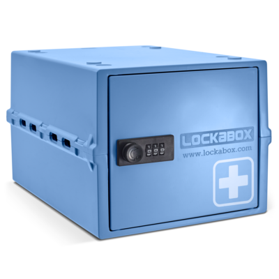 Blue lockable storage box