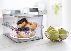 Doughnuts locked away in a lockable treat box in a family kitchen